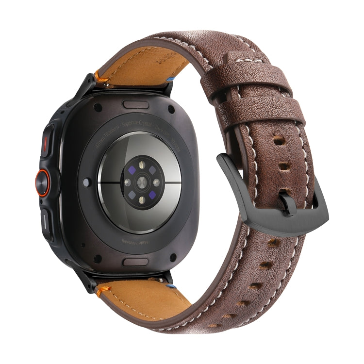 For Samsung Galaxy Watch Ultra 47mm Stitched Black Buckle Genuine Leather Watch Band(Pull Up Leather Coffee) - Watch Bands by PMC TechLife | Online Shopping South Africa | PMC TechLife | Buy Now Pay Later Mobicred