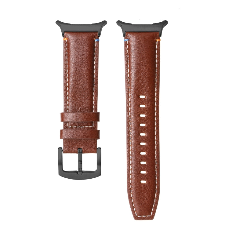For Samsung Galaxy Watch Ultra 47mm Stitched Black Buckle Genuine Leather Watch Band(Pull Up Leather Brown) - Watch Bands by PMC TechLife | Online Shopping South Africa | PMC TechLife | Buy Now Pay Later Mobicred