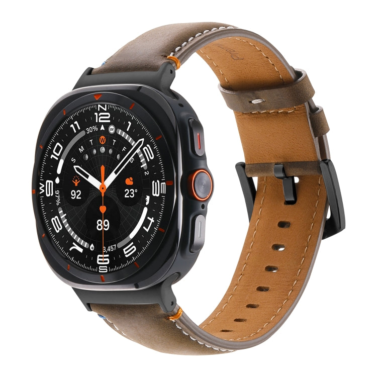 For Samsung Galaxy Watch Ultra 47mm Stitched Black Buckle Genuine Leather Watch Band(Frosted Olive) - Watch Bands by PMC TechLife | Online Shopping South Africa | PMC TechLife | Buy Now Pay Later Mobicred