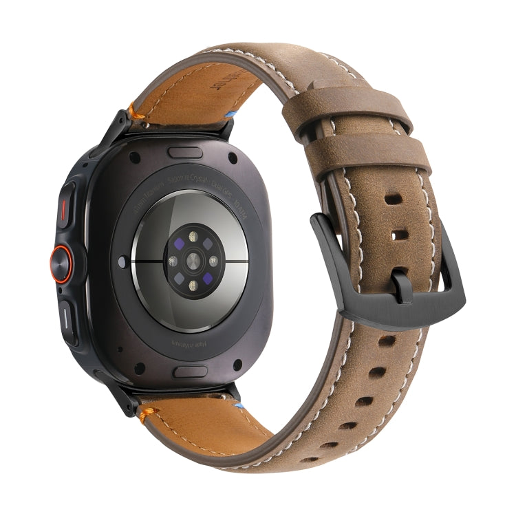 For Samsung Galaxy Watch Ultra 47mm Stitched Black Buckle Genuine Leather Watch Band(Frosted Olive) - Watch Bands by PMC TechLife | Online Shopping South Africa | PMC TechLife | Buy Now Pay Later Mobicred