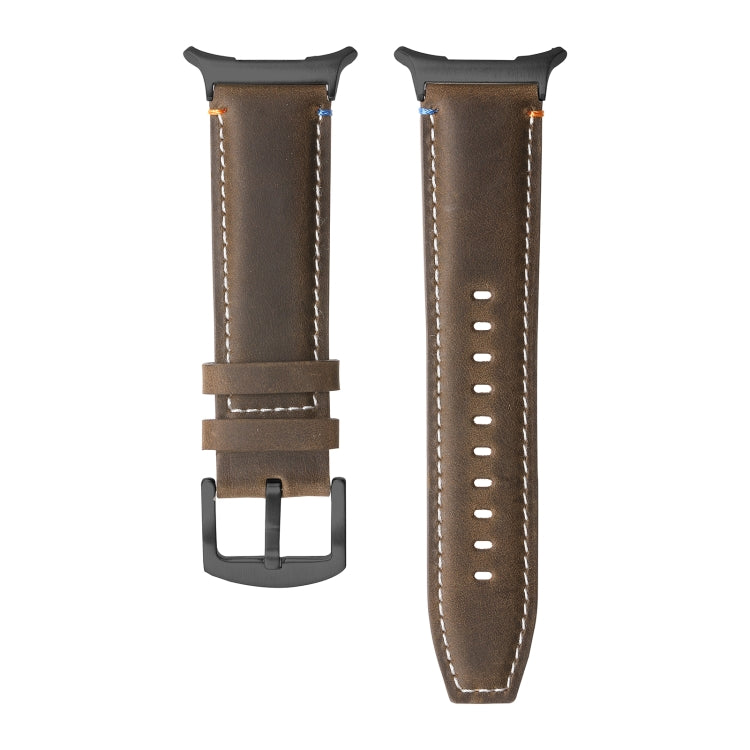 For Samsung Galaxy Watch Ultra 47mm Stitched Black Buckle Genuine Leather Watch Band(Frosted Olive) - Watch Bands by PMC TechLife | Online Shopping South Africa | PMC TechLife | Buy Now Pay Later Mobicred