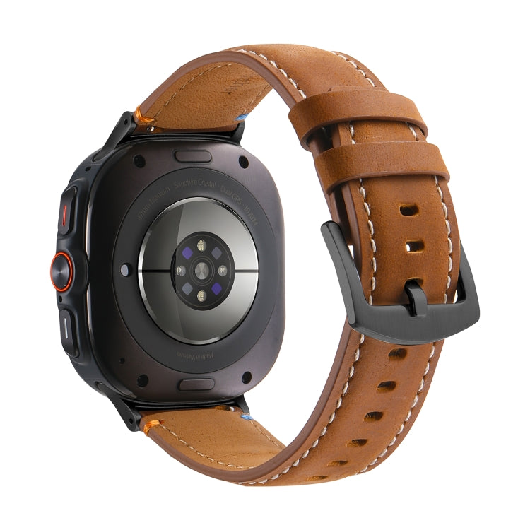 For Samsung Galaxy Watch Ultra 47mm Stitched Black Buckle Genuine Leather Watch Band(Frosted Brown) - Watch Bands by PMC TechLife | Online Shopping South Africa | PMC TechLife | Buy Now Pay Later Mobicred