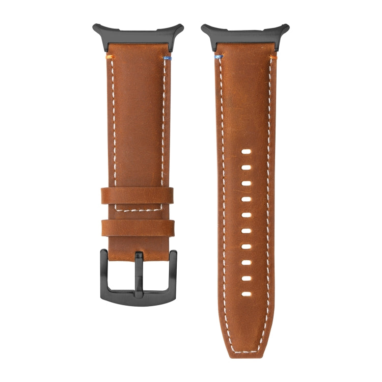 For Samsung Galaxy Watch Ultra 47mm Stitched Black Buckle Genuine Leather Watch Band(Frosted Brown) - Watch Bands by PMC TechLife | Online Shopping South Africa | PMC TechLife | Buy Now Pay Later Mobicred
