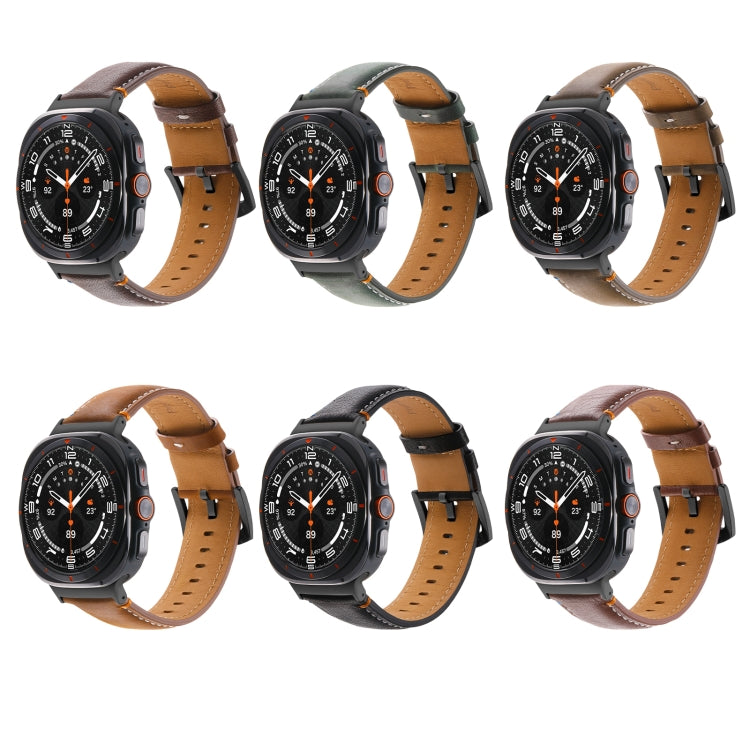 For Samsung Galaxy Watch Ultra 47mm Stitched Black Buckle Genuine Leather Watch Band(Pull Up Leather Coffee) - Watch Bands by PMC TechLife | Online Shopping South Africa | PMC TechLife | Buy Now Pay Later Mobicred