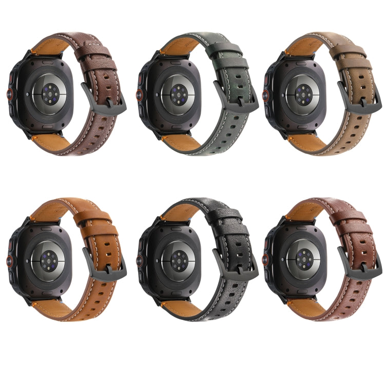 For Samsung Galaxy Watch Ultra 47mm Stitched Black Buckle Genuine Leather Watch Band(Frosted Brown) - Watch Bands by PMC TechLife | Online Shopping South Africa | PMC TechLife | Buy Now Pay Later Mobicred