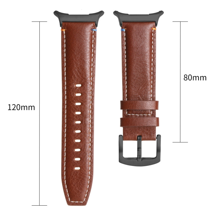 For Samsung Galaxy Watch Ultra 47mm Stitched Black Buckle Genuine Leather Watch Band(Pull Up Leather Brown) - Watch Bands by PMC TechLife | Online Shopping South Africa | PMC TechLife | Buy Now Pay Later Mobicred