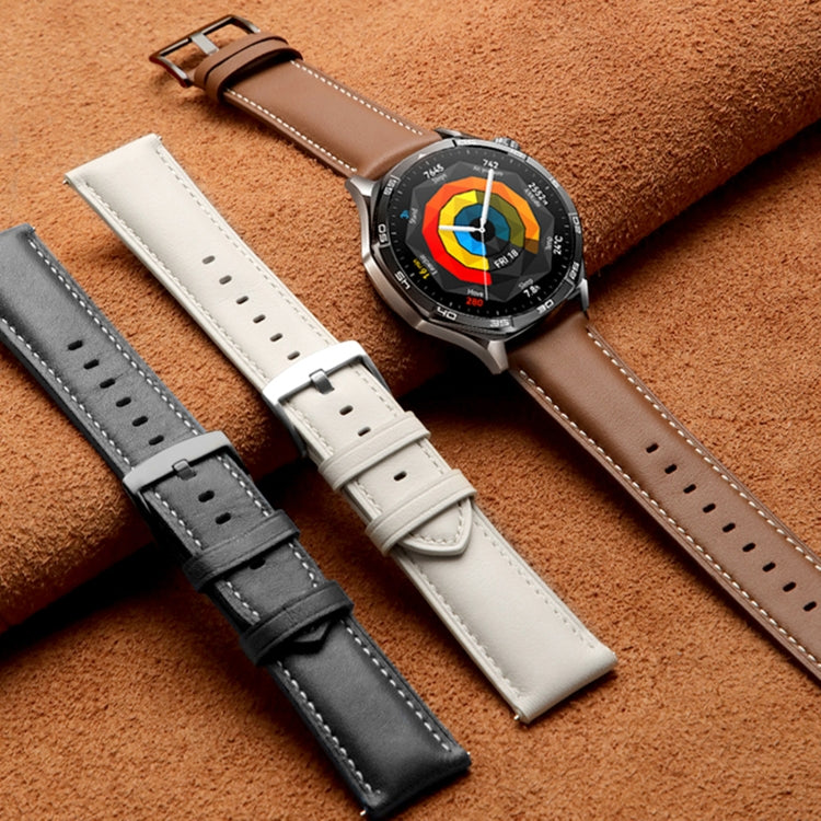 For Huawei Watch GT 5 46mm Silver Buckle Genuine Leather Watch Band(Brown) - free shipping - PMC TechLife - Order now!