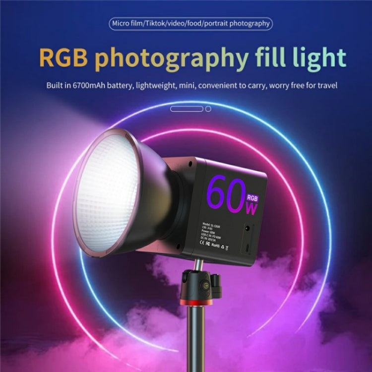 C60R 60W RGB Stage Lamp Professional Video Photography COB Fill Light With 8 Batteries, Plug:EU Plug - Selfie Light by PMC TechLife | Online Shopping South Africa | PMC TechLife | Buy Now Pay Later Mobicred