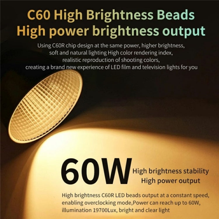 C60R 60W RGB Stage Lamp Professional Video Photography COB Fill Light With 8 Batteries, Plug:UK Plug - Selfie Light by PMC TechLife | Online Shopping South Africa | PMC TechLife | Buy Now Pay Later Mobicred