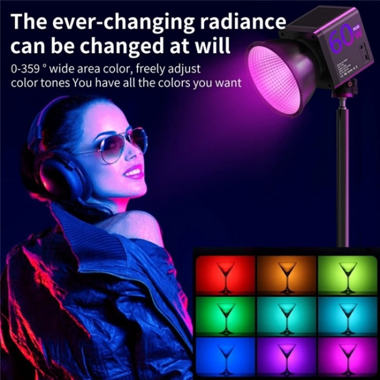 C60R 60W RGB Stage Lamp Professional Video Photography COB Fill Light With 8 Batteries, Plug:UK Plug - Selfie Light by PMC TechLife | Online Shopping South Africa | PMC TechLife | Buy Now Pay Later Mobicred