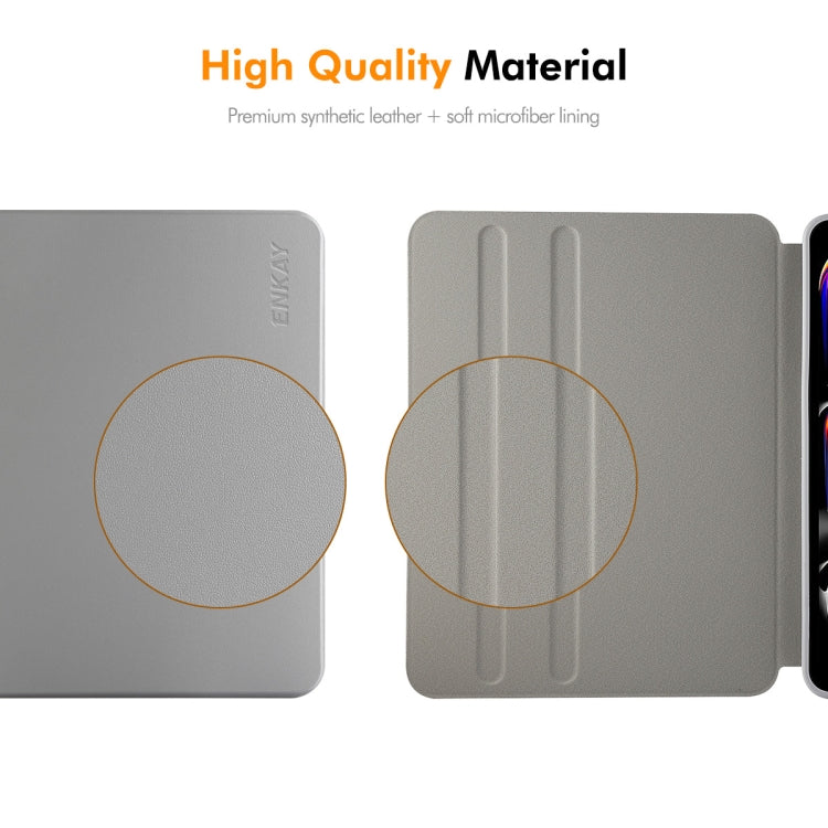 For iPad Pro 11 2024 ENKAY 360 Rotation TPU Leather Smart Tablet Case with Pen Slot(Grey) - free shipping - PMc TechLife - Order now!