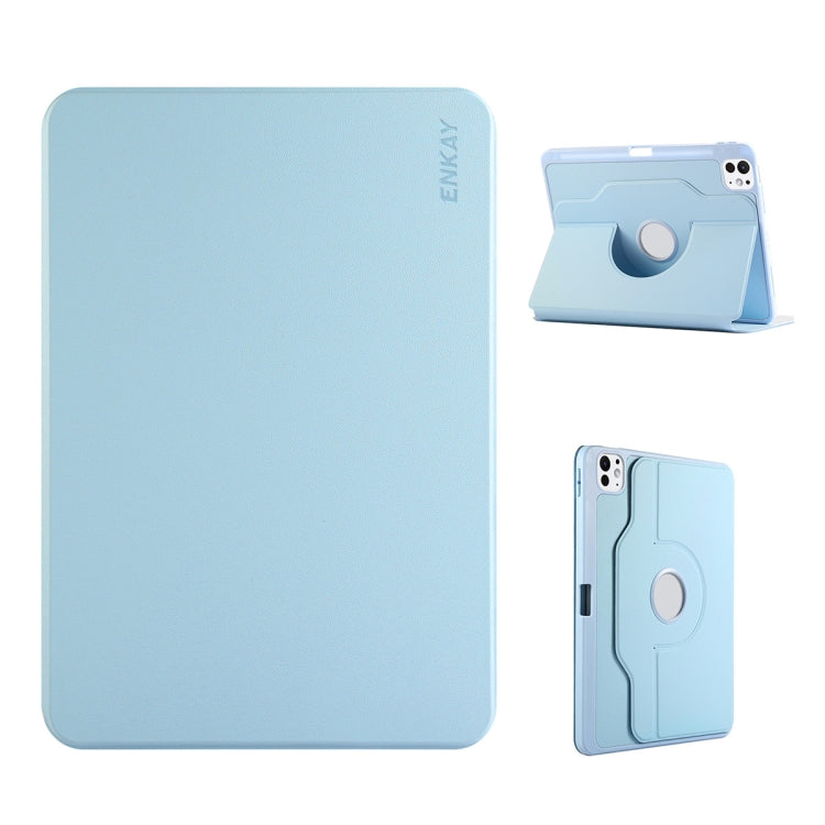 For iPad Pro 11 2024 ENKAY 360 Rotation TPU Leather Smart Tablet Case with Pen Slot(Light Blue) - free shipping - PMc TechLife - Order now!