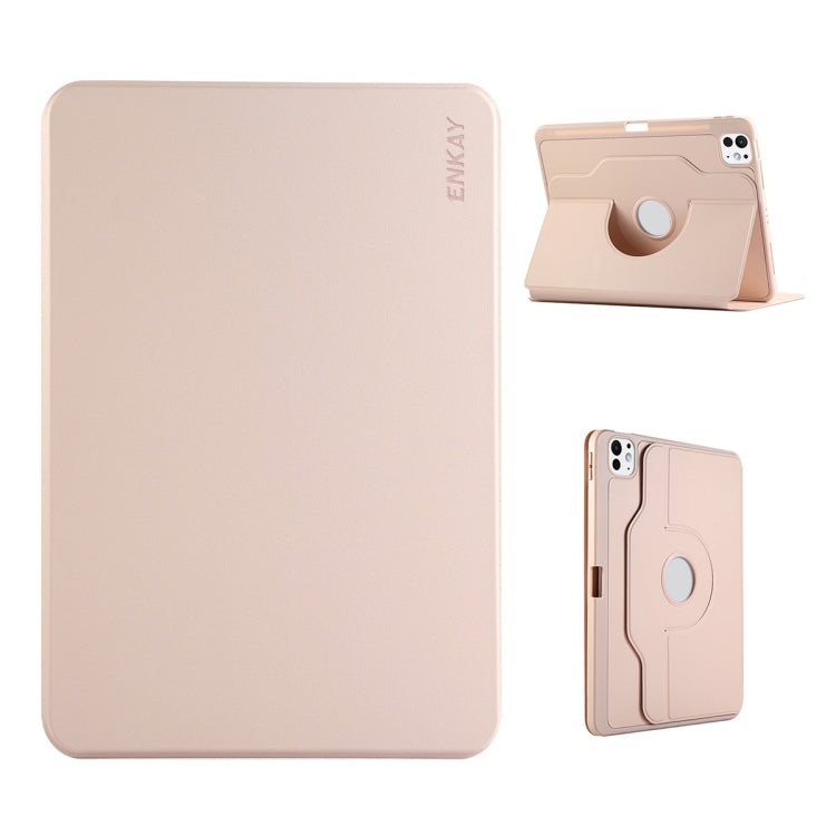 For iPad Pro 13 2024 ENKAY 360 Rotation TPU Leather Smart Tablet Case with Pen Slot(Pink) - free shipping - PMc TechLife - Order now!
