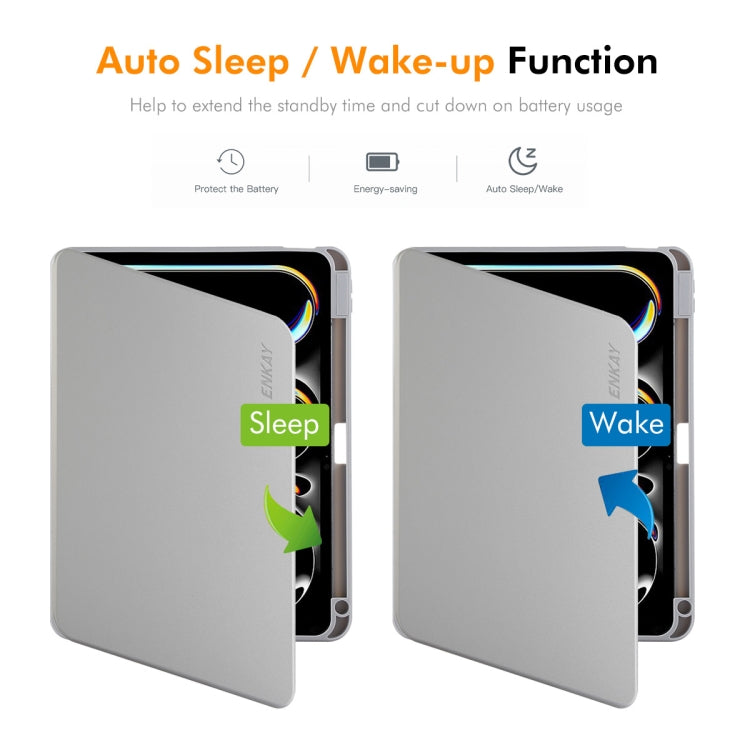 For iPad Pro 13 2024 ENKAY 360 Rotation TPU Leather Smart Tablet Case with Pen Slot(Grey) - free shipping - PMc TechLife - Order now!