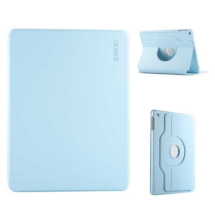 For iPad Air / Air 2 / 9.7 2017 / 2018 ENKAY 360 Rotation TPU Leather Smart Tablet Case with Pen Slot(Light Blue) - free shipping - PMc TechLife - Order now!