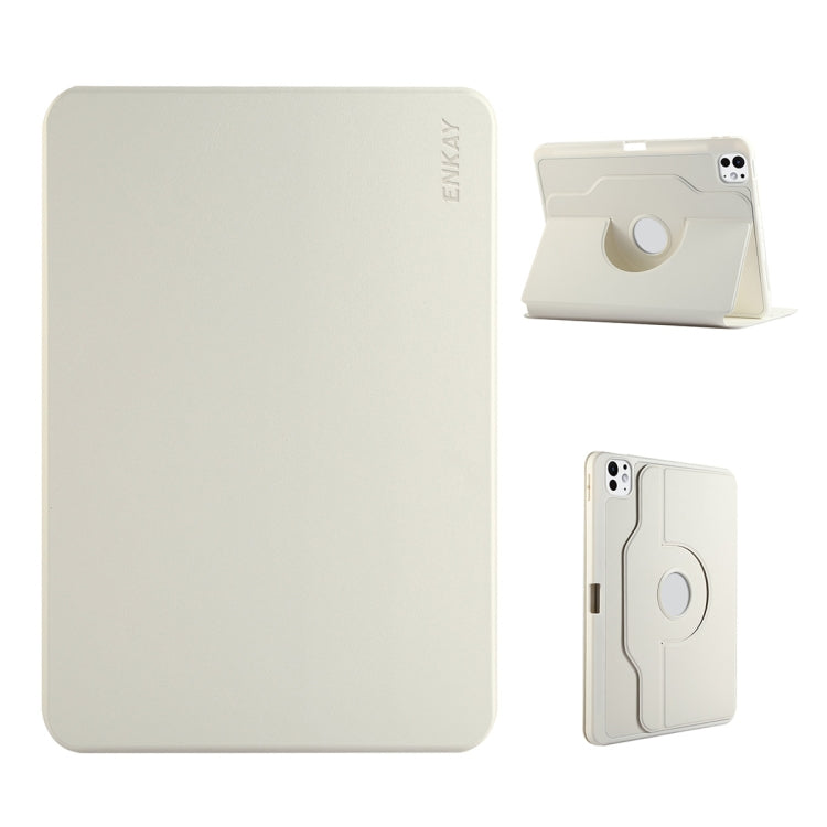 For iPad Pro 11 2022 / 2021 / 2020 ENKAY 360 Rotation TPU Leather Smart Tablet Case with Pen Slot(Beige) - free shipping - PMc TechLife - Order now!