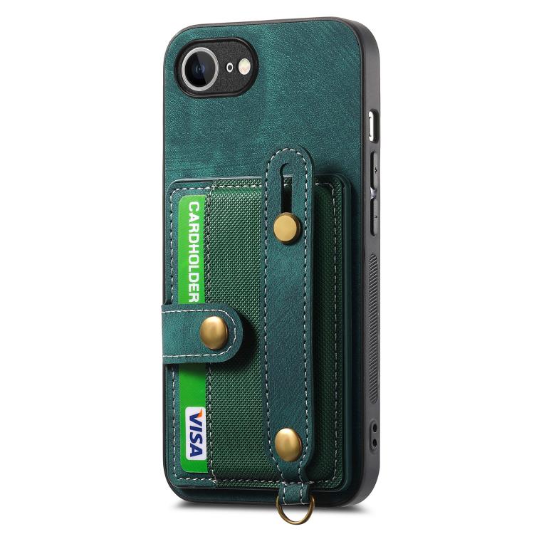For iPhone 16e Retro Cross Wristband Wallet Leather Back Phone Case(Green) - iPhone 16e Cases by PMC TechLife | Online Shopping South Africa | PMC TechLife | Buy Now Pay Later Mobicred