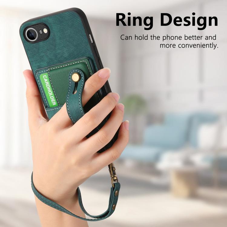 For iPhone 16e Retro Cross Wristband Wallet Leather Back Phone Case(Green) - iPhone 16e Cases by PMC TechLife | Online Shopping South Africa | PMC TechLife | Buy Now Pay Later Mobicred
