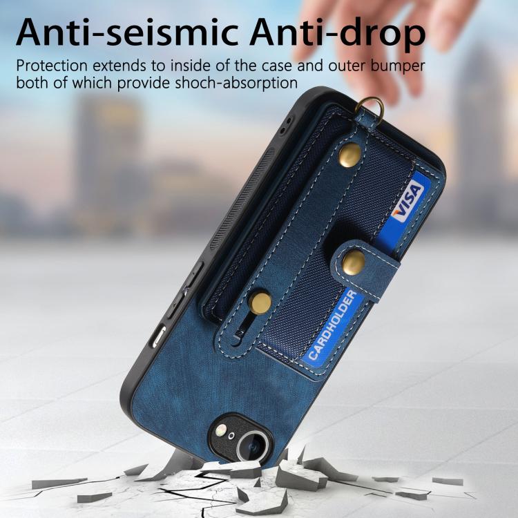 For iPhone 16e Retro Cross Wristband Wallet Leather Back Phone Case(Blue) - free shipping - PMC TechLife - Order now!