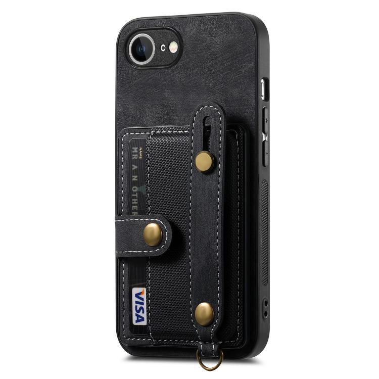 For iPhone 16e Retro Cross Wristband Wallet Leather Back Phone Case(Black) - iPhone 16e Cases by PMC TechLife | Online Shopping South Africa | PMC TechLife | Buy Now Pay Later Mobicred