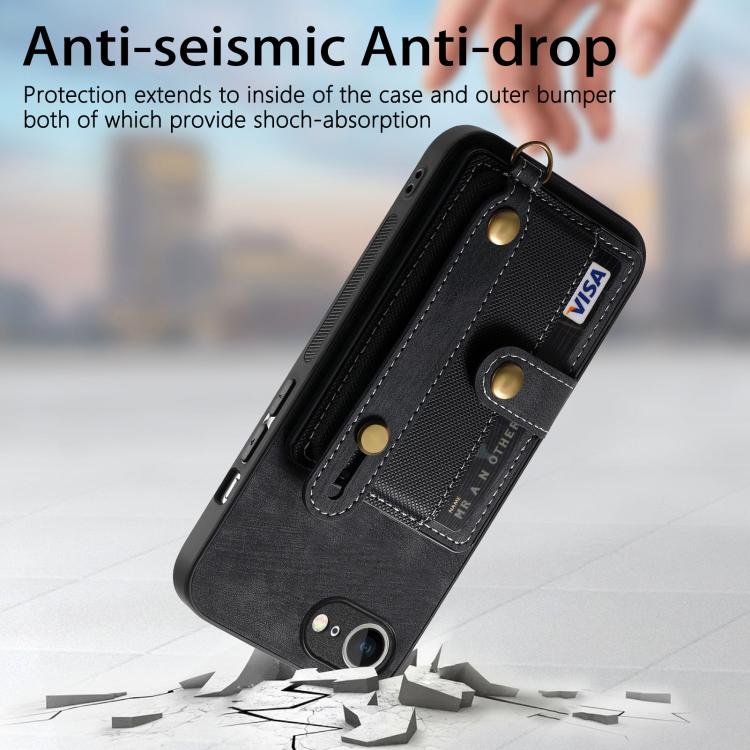 For iPhone 16e Retro Cross Wristband Wallet Leather Back Phone Case(Black) - iPhone 16e Cases by PMC TechLife | Online Shopping South Africa | PMC TechLife | Buy Now Pay Later Mobicred