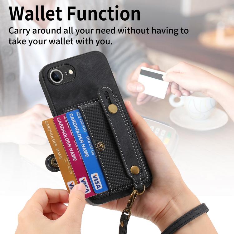 For iPhone 16e Retro Cross Wristband Wallet Leather Back Phone Case(Black) - iPhone 16e Cases by PMC TechLife | Online Shopping South Africa | PMC TechLife | Buy Now Pay Later Mobicred