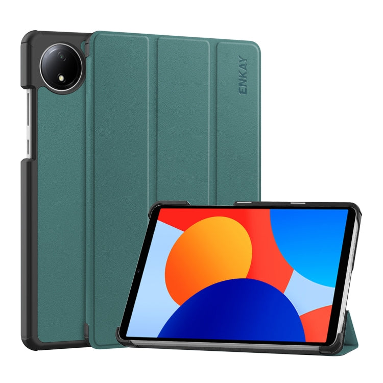 For Redmi Pad SE 4G 8.7 ENKAY Tri-fold Custer Texture Leather Smart Tablet Case(Dark Green) - free shipping - PMc TechLife - Order now!