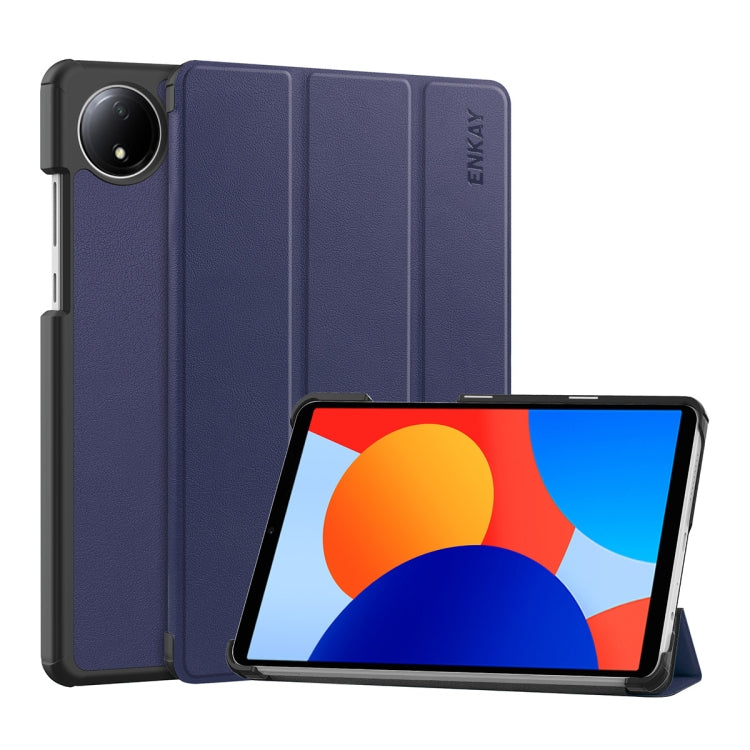For Redmi Pad SE 4G 8.7 ENKAY Tri-fold Custer Texture Leather Smart Tablet Case(Dark Blue) - free shipping - PMc TechLife - Order now!