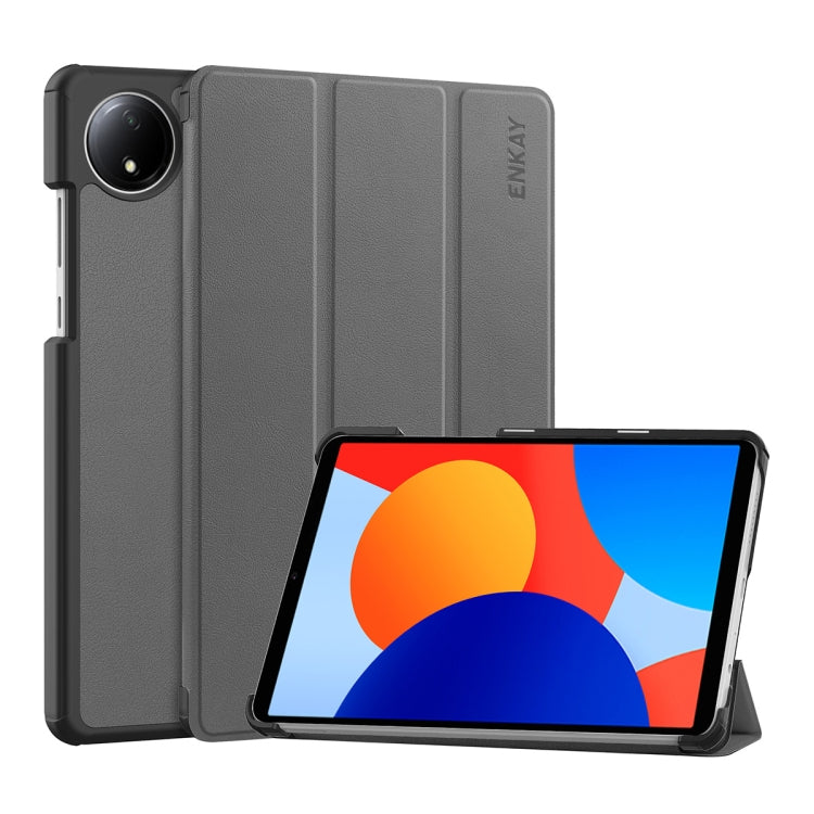 For Redmi Pad SE 4G 8.7 ENKAY Tri-fold Custer Texture Leather Smart Tablet Case(Grey) - free shipping - PMc TechLife - Order now!