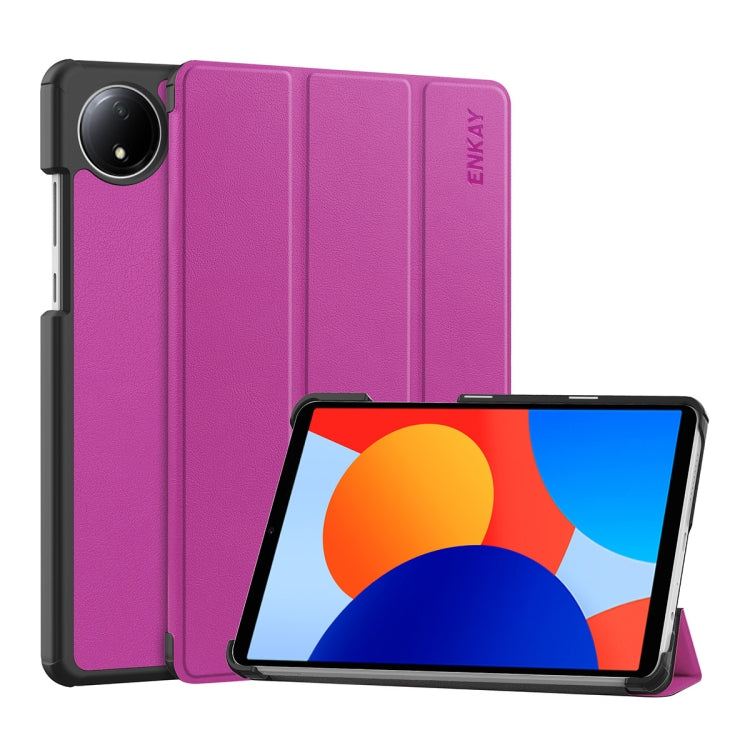 For Redmi Pad SE 4G 8.7 ENKAY Tri-fold Custer Texture Leather Smart Tablet Case(Purple) - free shipping - PMc TechLife - Order now!