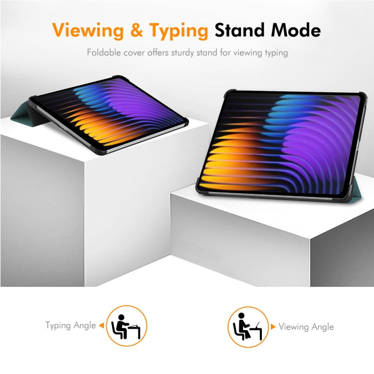 For Xiaomi Pad 7 / 7 Pro 11.2 ENKAY Tri-fold Custer Texture Leather Smart Tablet Case(Dark Green) - free shipping - PMc TechLife - Order now!