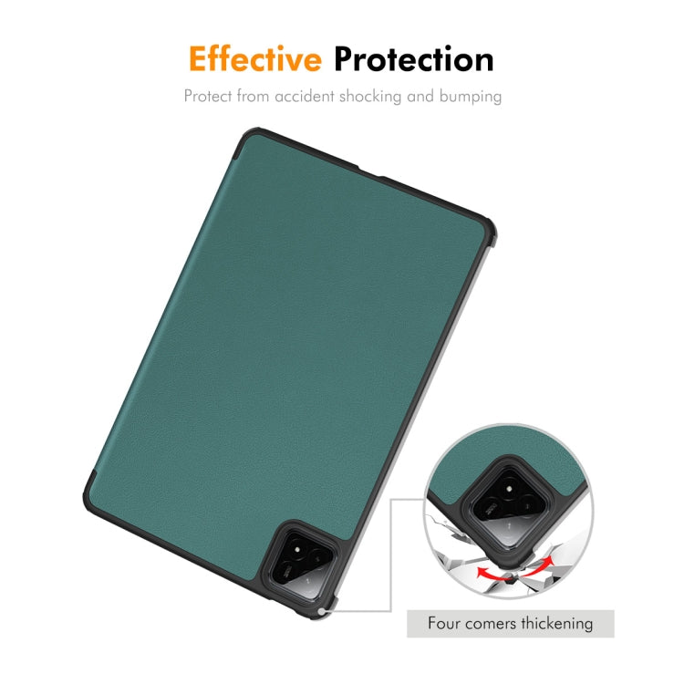 For Xiaomi Pad 7 / 7 Pro 11.2 ENKAY Tri-fold Custer Texture Leather Smart Tablet Case(Dark Green) - free shipping - PMc TechLife - Order now!