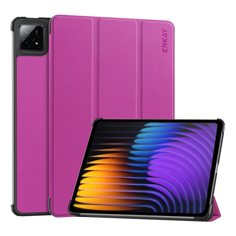 For Xiaomi Pad 7 / 7 Pro 11.2 ENKAY Tri-fold Custer Texture Leather Smart Tablet Case(Purple) - free shipping - PMc TechLife - Order now!