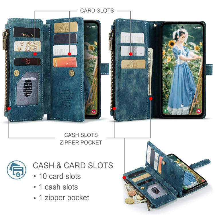 For Samsung Galaxy S24 FE 5G CaseMe C30 Card Slots Zipper Wallet Leather Phone Case(Blue) - free shipping - PMC Jewellery - Order now!