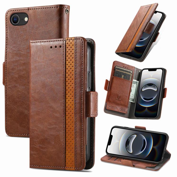 For iPhone 16e CaseNeo Splicing Dual Magnetic Buckle Leather Phone Case(Brown) - iPhone 16e Cases by PMC TechLife | Online Shopping South Africa | PMC TechLife | Buy Now Pay Later Mobicred