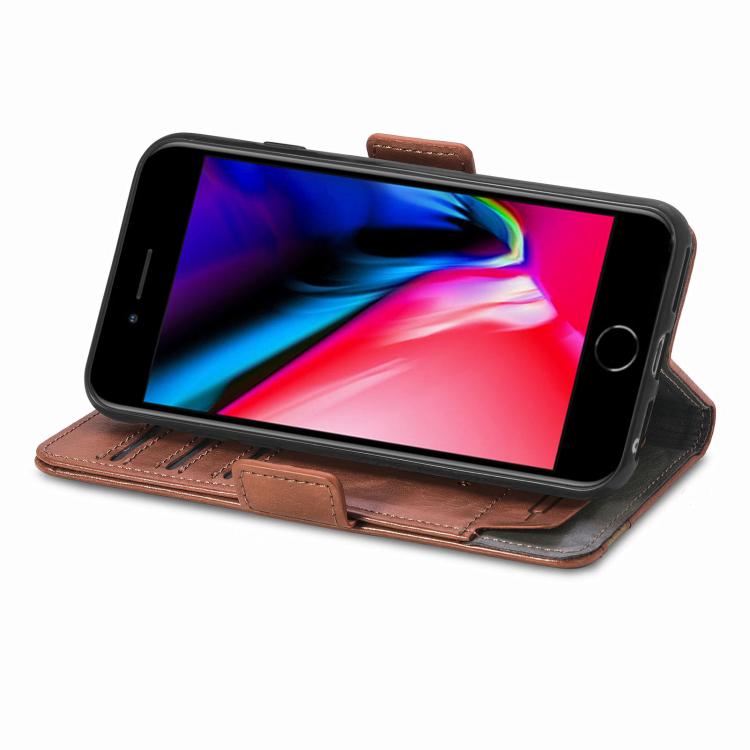 For iPhone 16e CaseNeo Splicing Dual Magnetic Buckle Leather Phone Case(Brown) - iPhone 16e Cases by PMC TechLife | Online Shopping South Africa | PMC TechLife | Buy Now Pay Later Mobicred