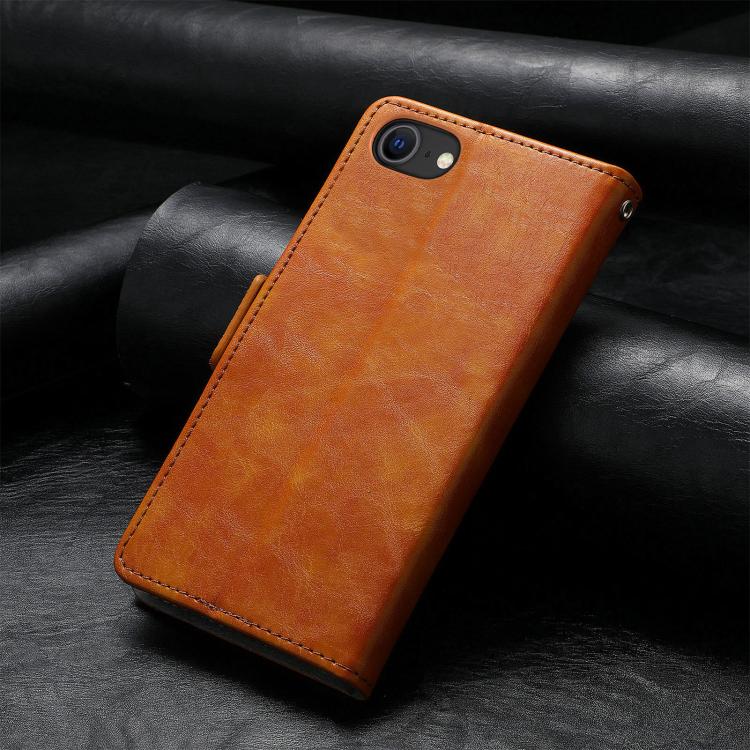 For iPhone 16e CaseNeo Splicing Dual Magnetic Buckle Leather Phone Case(Khaki) - iPhone 16e Cases by PMC TechLife | Online Shopping South Africa | PMC TechLife | Buy Now Pay Later Mobicred