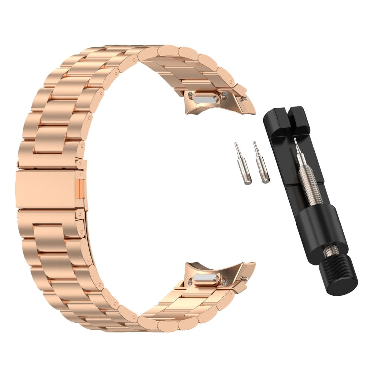 For Samsung Galaxy Watch4 Classic 42 / 46mm Three Beads Button Quick Release Metal Watch Band(Rose Gold) - free shipping - PMC TechLife - Order now!