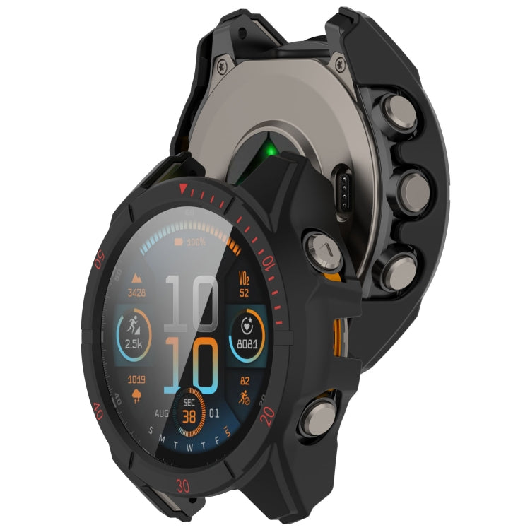 For Garmin Fenix 8 AMOLED 51mm Tempered Glass Film Integrated PC Watch Case(Black Red) - free shipping - PMC TechLife - Order now!