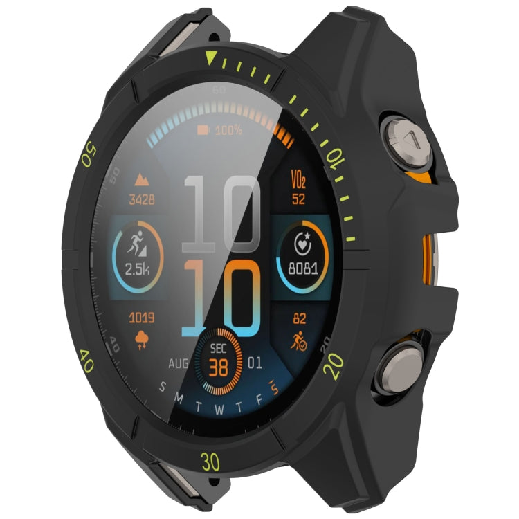 For Garmin Fenix 8 AMOLED 47mm Tempered Glass Film Integrated PC Watch Case(Black Green) - free shipping - PMC TechLife - Order now!