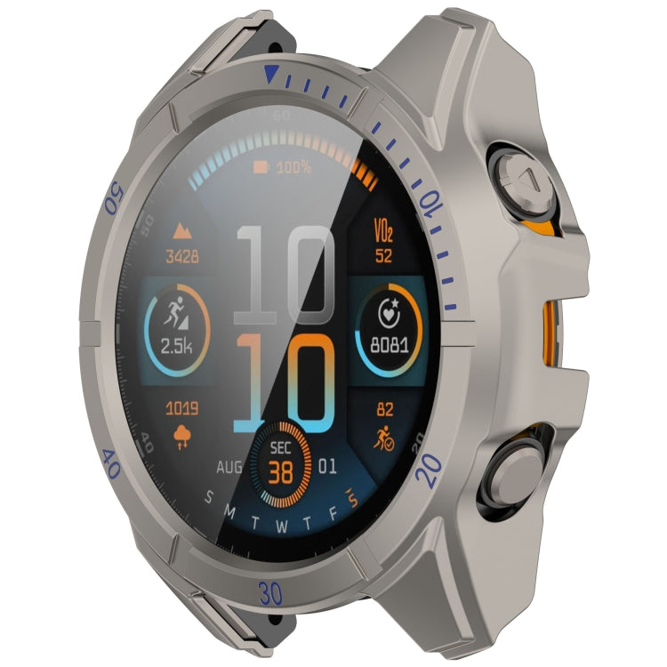 For Garmin Fenix 8 AMOLED 47mm Tempered Glass Film Integrated PC Watch Case(Titanium Blue) - free shipping - PMC TechLife - Order now!