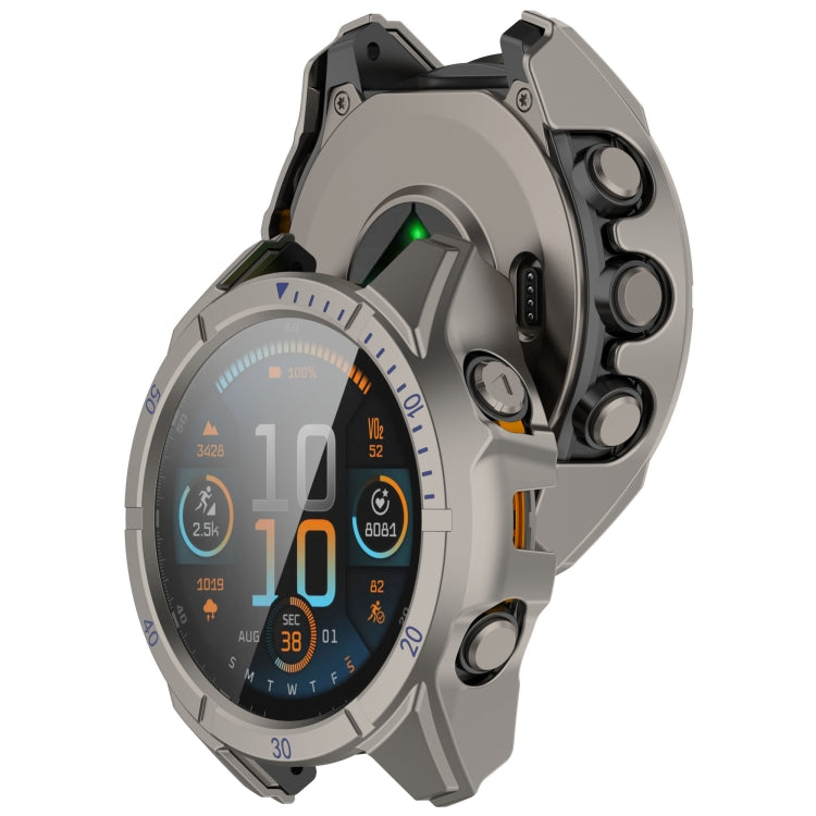 For Garmin Fenix 8 AMOLED 47mm Tempered Glass Film Integrated PC Watch Case(Titanium Blue) - free shipping - PMC TechLife - Order now!