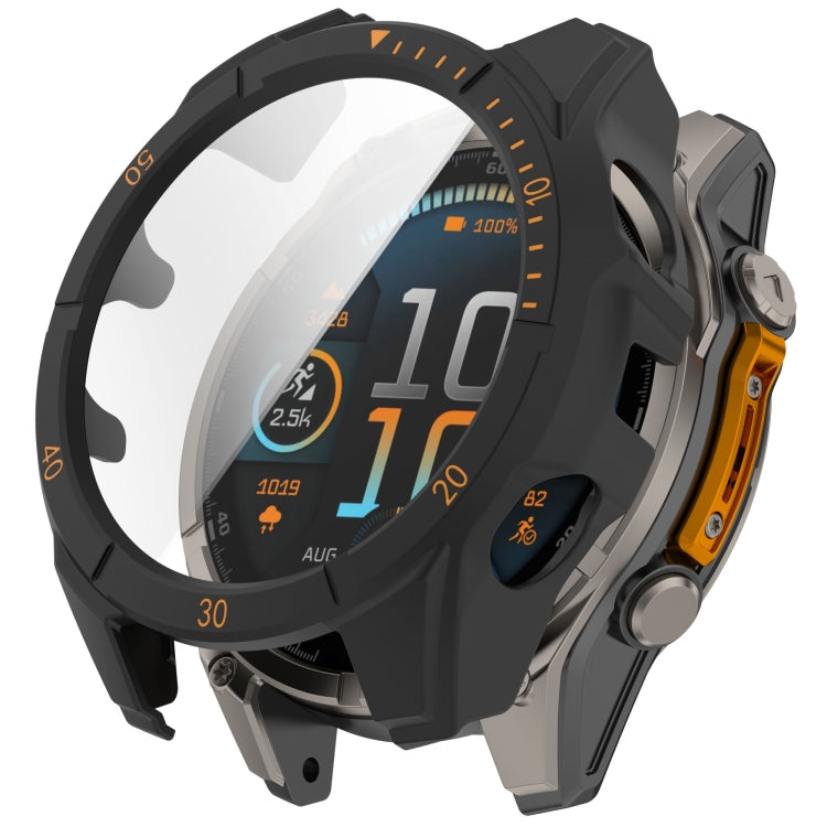 For Garmin Fenix 8 AMOLED 43mm Tempered Glass Film Integrated PC Watch Case(Black Orange) - free shipping - PMC TechLife - Order now!