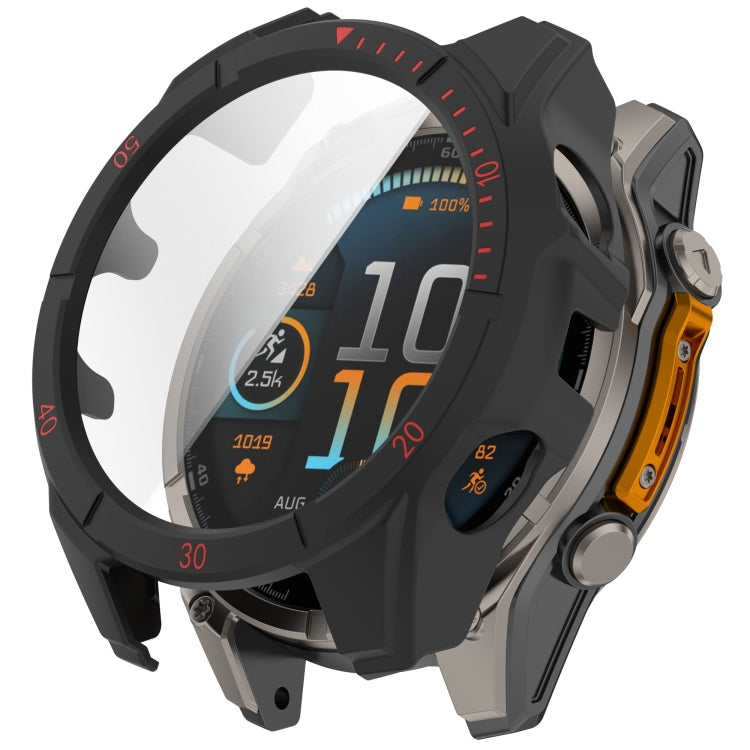 For Garmin Fenix 8 AMOLED 43mm Tempered Glass Film Integrated PC Watch Case(Black Red) - free shipping - PMC TechLife - Order now!