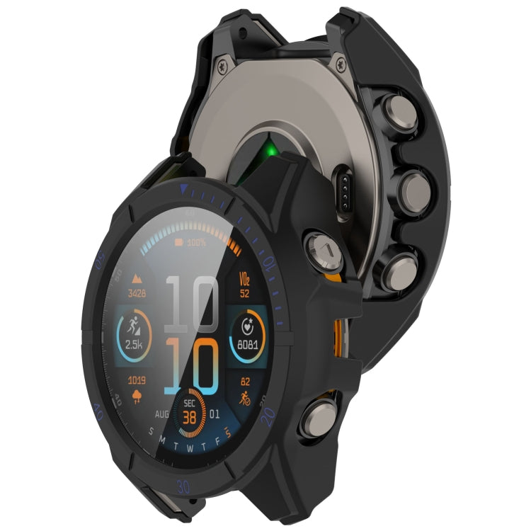 For Garmin Fenix 8 AMOLED 43mm Tempered Glass Film Integrated PC Watch Case(Black Blue) - free shipping - PMC TechLife - Order now!