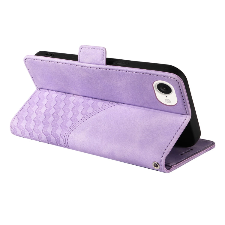 For iPhone 16e ENKAY Embossed Rhombus Starry Leather Phone Case with Screen Film(Blue) - iPhone 16e Cases by ENKAY | Online Shopping South Africa | PMC TechLife | Buy Now Pay Later Mobicred