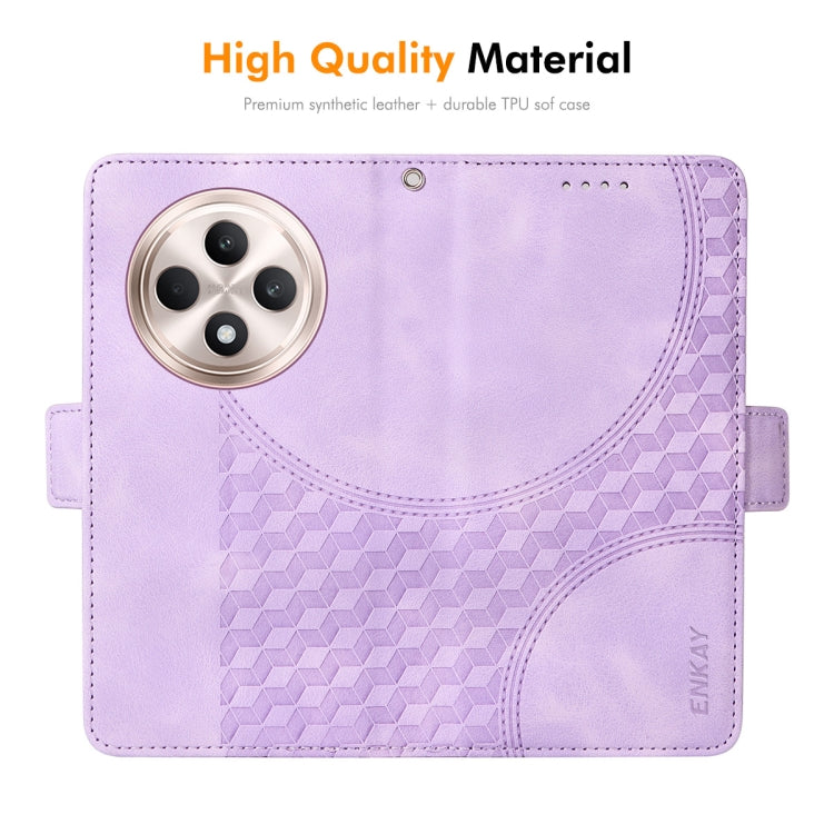For OPPO Reno12 F 4G Global ENKAY Embossed Rhombus Starry Leather Phone Case with Screen Film(Black) - OPPO Cases by ENKAY | Online Shopping South Africa | PMC Jewellery | Buy Now Pay Later Mobicred