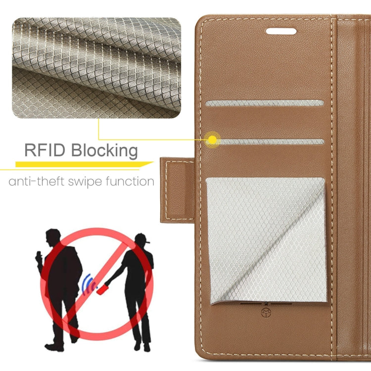 For Samsung Galaxy S24 FE 5G CaseMe 023 Butterfly Buckle Litchi Texture RFID Anti-theft Leather Phone Case(Brown) - free shipping - PMC Jewellery - Order now!