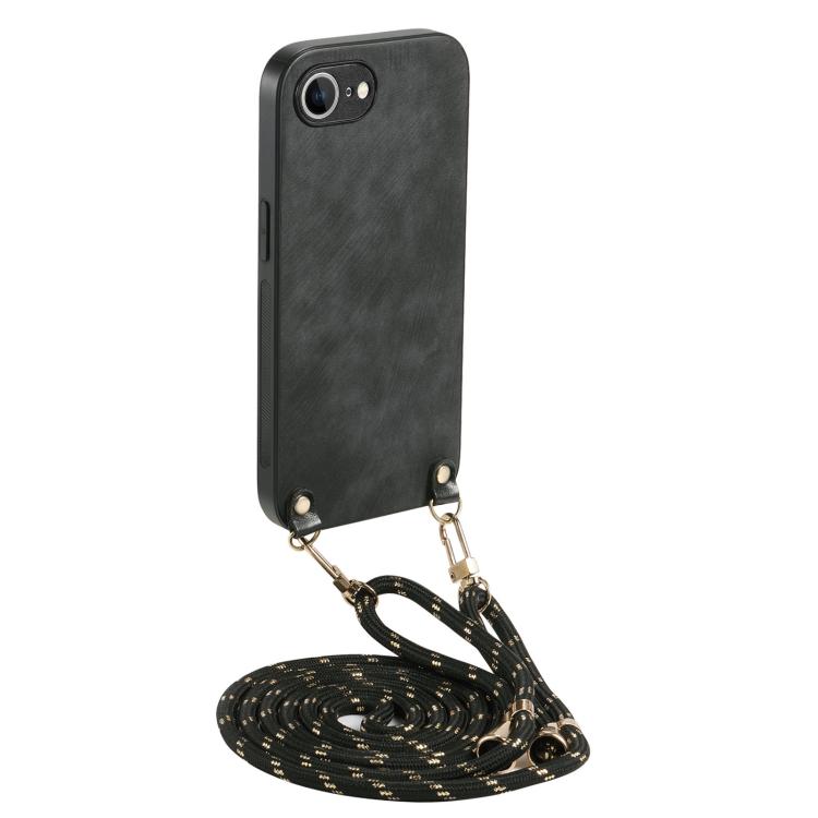 For  iPhone 16e Vintage Leather PC Back Cover Phone Case with Crossbody Strap(Black) - iPhone 16e Cases by PMC TechLife | Online Shopping South Africa | PMC TechLife | Buy Now Pay Later Mobicred