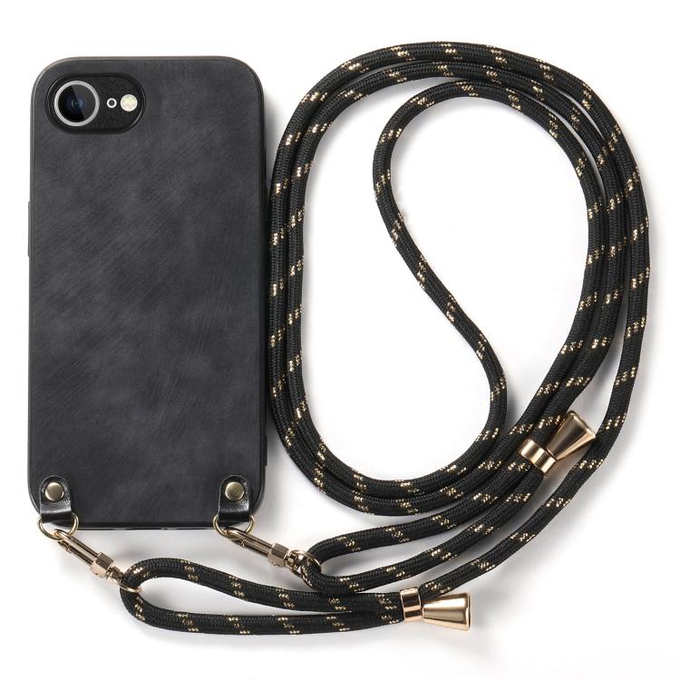 For  iPhone 16e Vintage Leather PC Back Cover Phone Case with Crossbody Strap(Black) - iPhone 16e Cases by PMC TechLife | Online Shopping South Africa | PMC TechLife | Buy Now Pay Later Mobicred